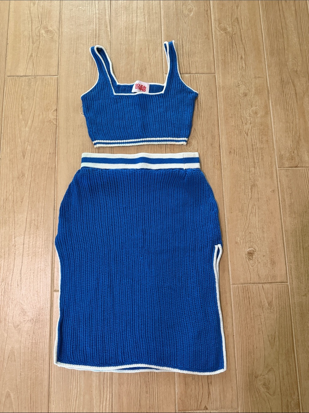 Solid and Striped Debaurdeur The Sandra Blue Knit Two-Piece Crop Top & Skirt Set